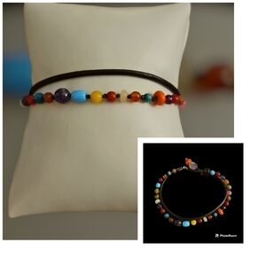 3/$30 HANDMADE Boho Leather Cord Rainbow Gemstone Bracelet